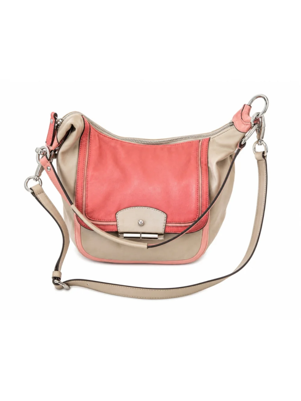 Coach Kristin Colorblock Leather Shoulder Crossbody Bag Beige Coral Pink F22509